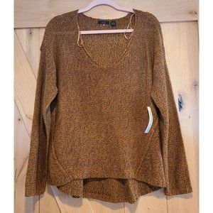 New! RDI Size XL V-Neck Knit Faux Suede Elbow Patch Sweater Orange Heather